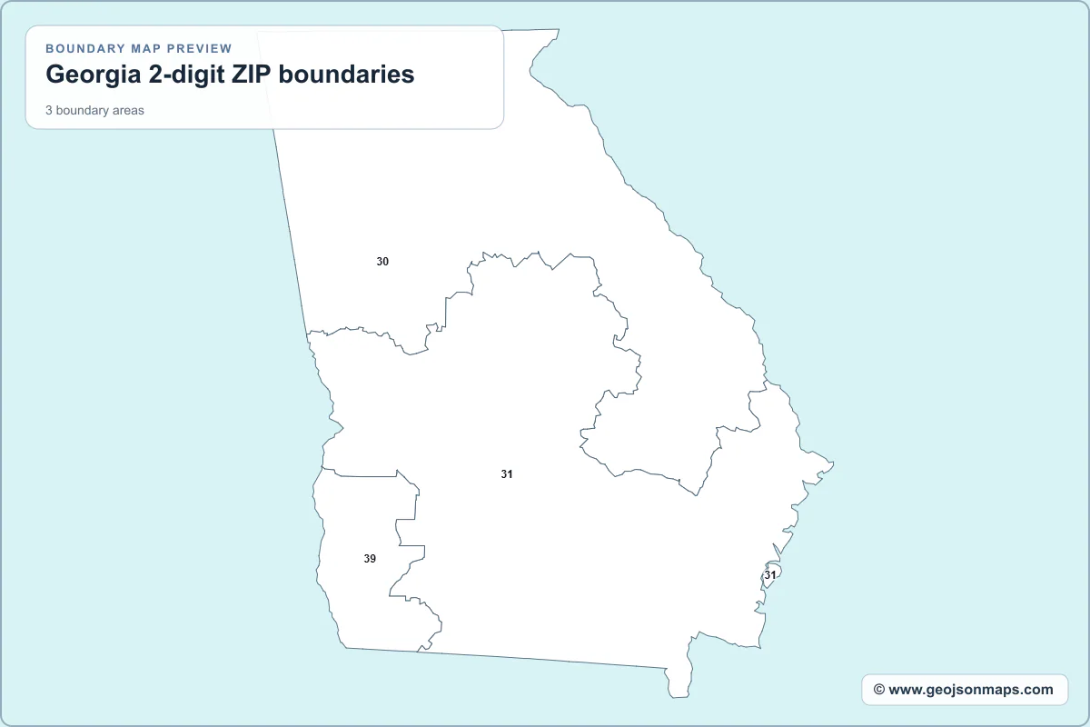 Preview of Georgia 2-digit ZIP boundaries map