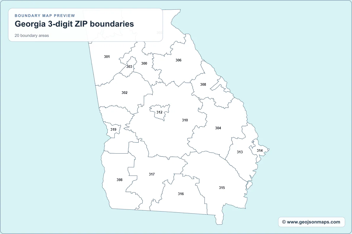 Preview of Georgia 3-digit ZIP boundaries map