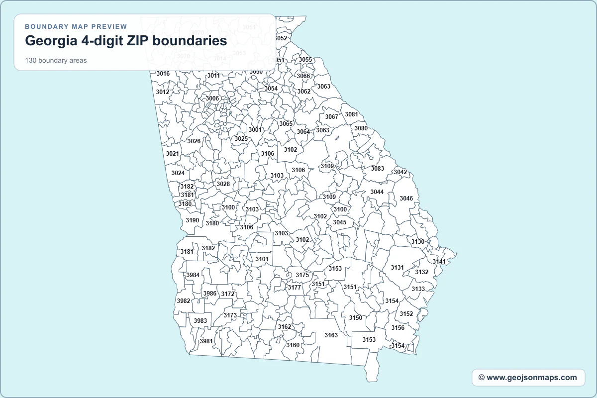 Preview of Georgia 4-digit ZIP boundaries map