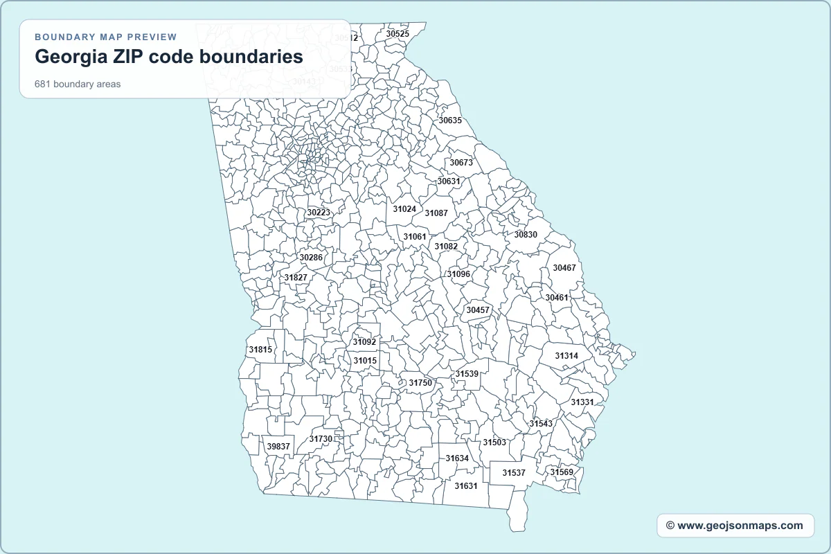 Preview of Georgia ZIP code boundaries map