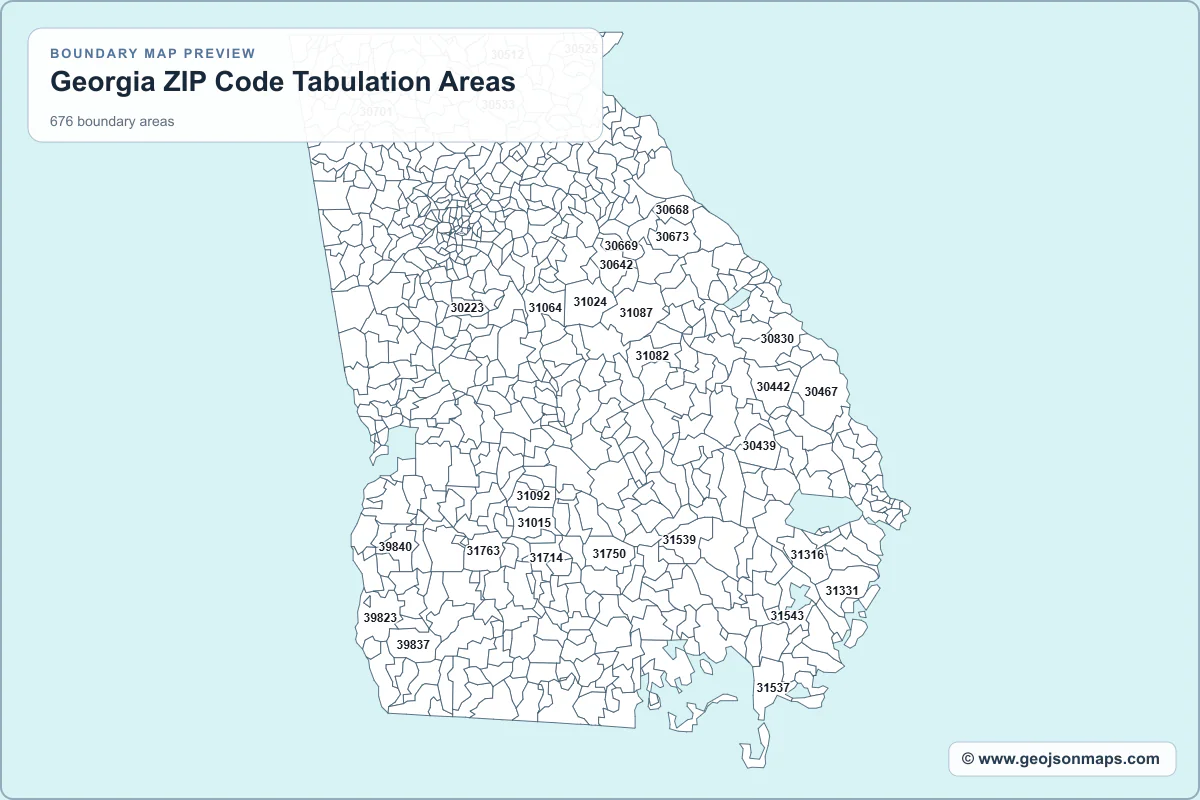 Preview of Georgia ZIP Code Tabulation Areas map