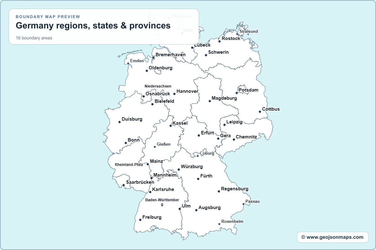 Preview of Germany regions, states & provinces map