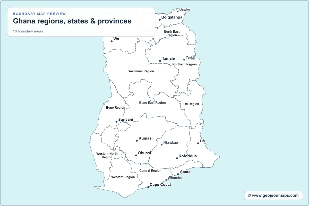 Preview of Ghana regions, states & provinces map