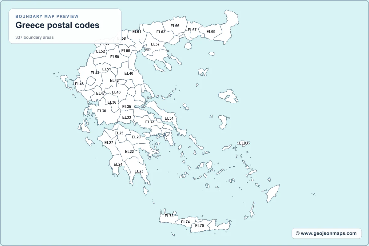 Preview of Greece postal codes map