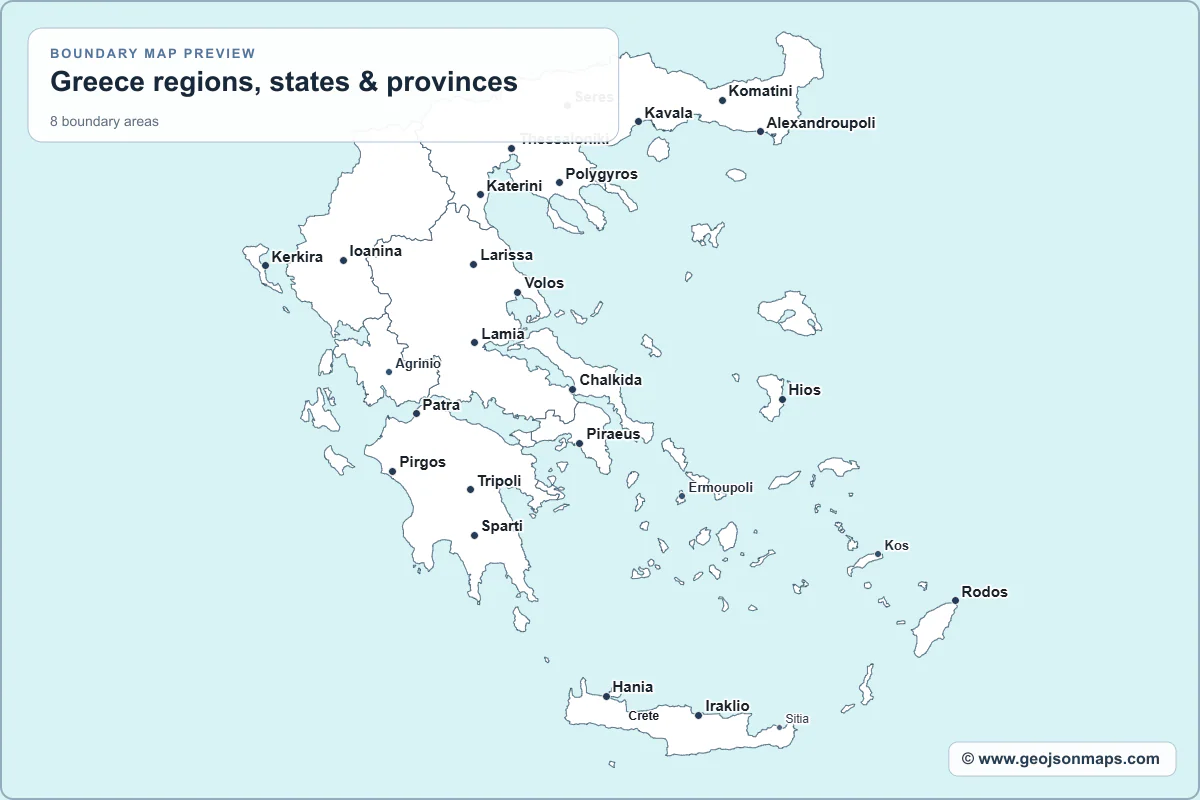 Preview of Greece regions, states & provinces map