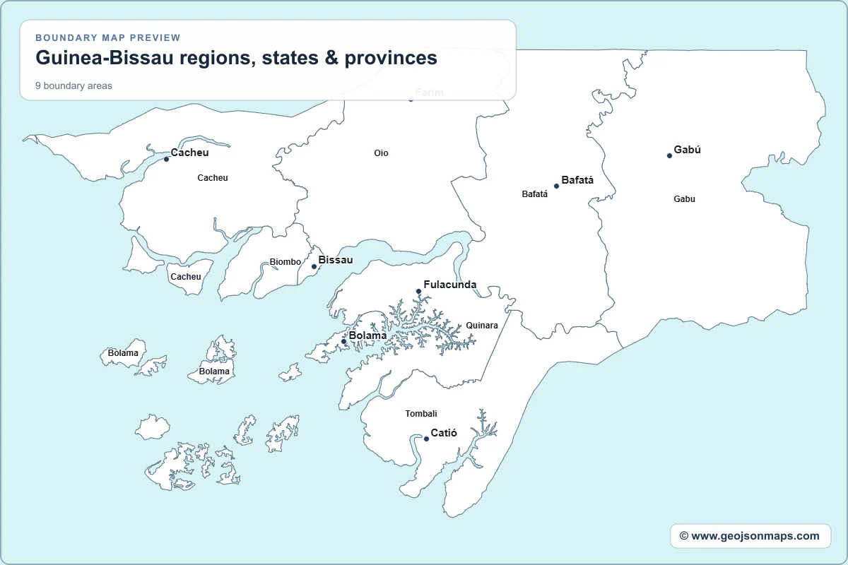Preview of Guinea-Bissau regions, states & provinces map