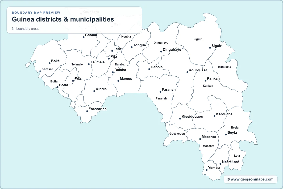Preview of Guinea districts & municipalities map