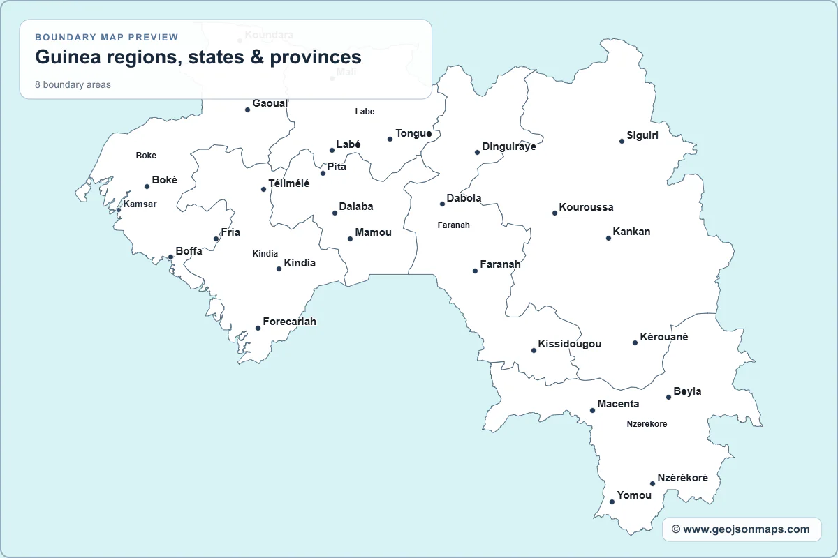 Preview of Guinea regions, states & provinces map