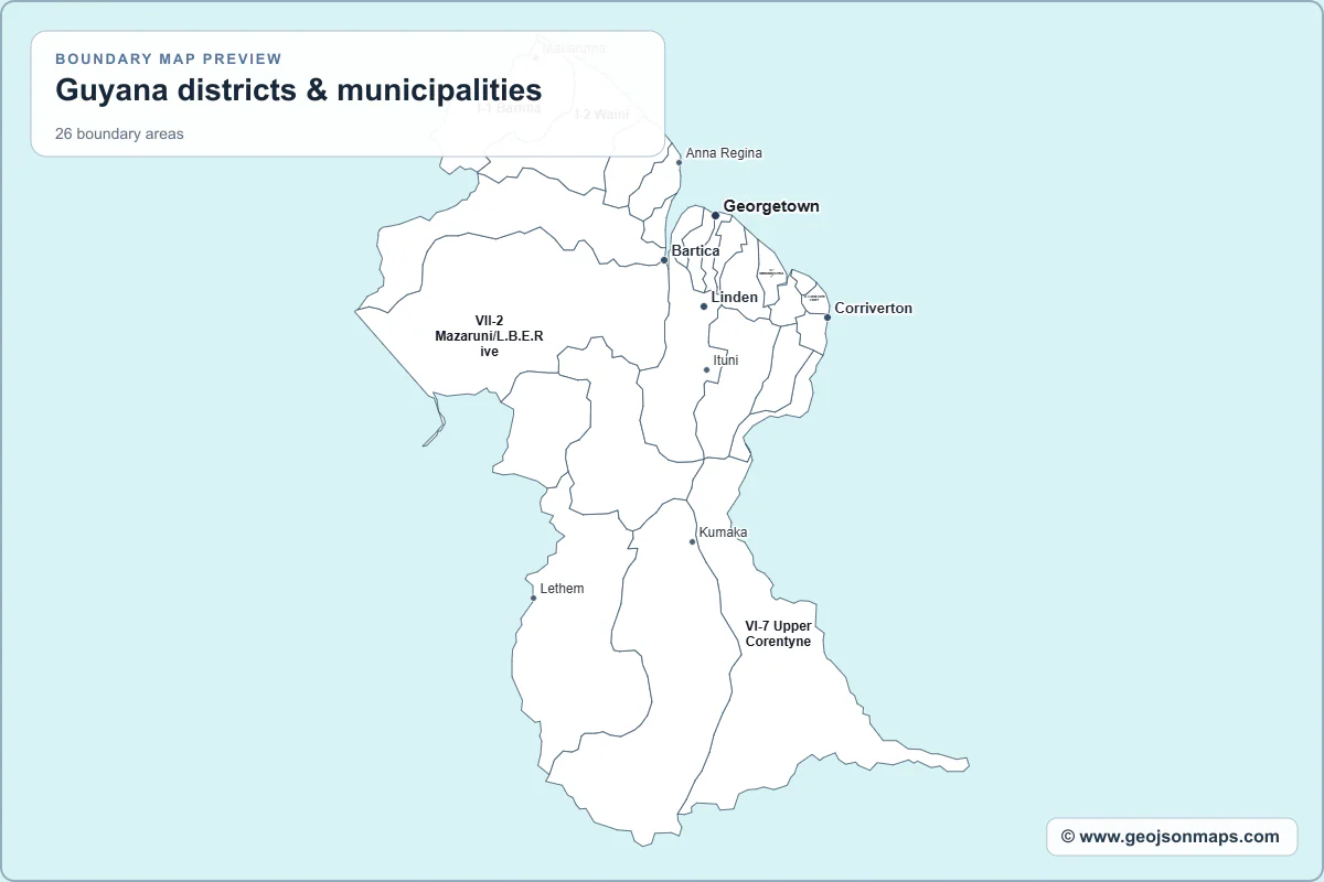 Preview of Guyana districts & municipalities map