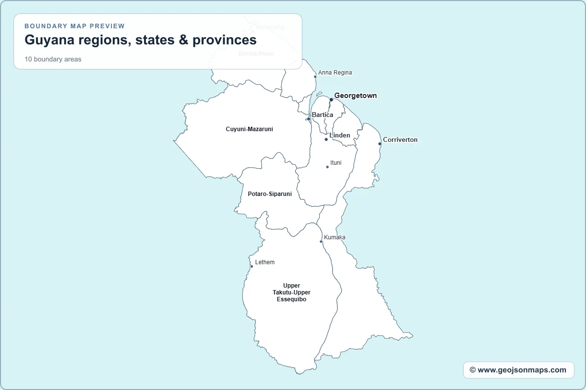 Preview of Guyana regions, states & provinces map