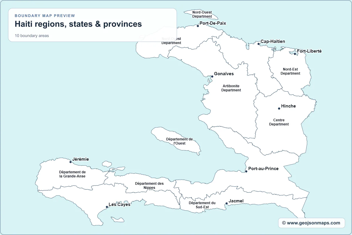 Preview of Haiti regions, states & provinces map