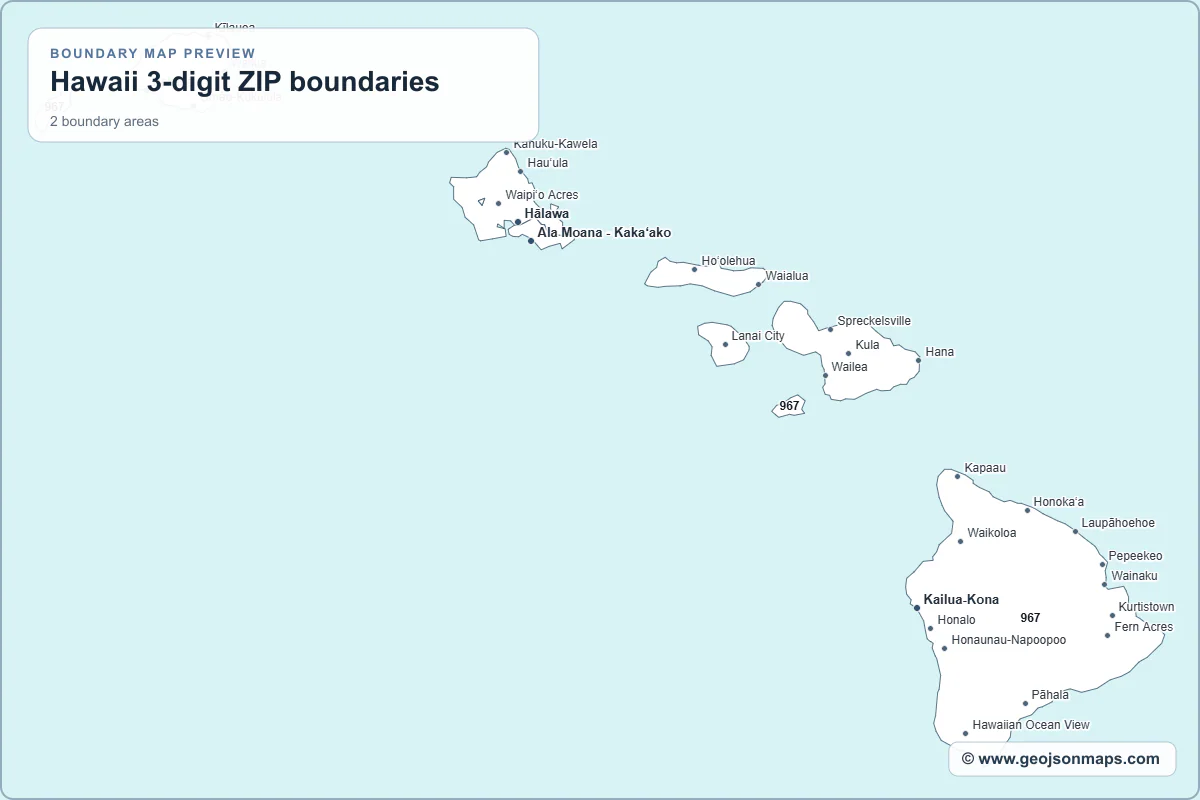 Preview of Hawaii 3-digit ZIP boundaries map
