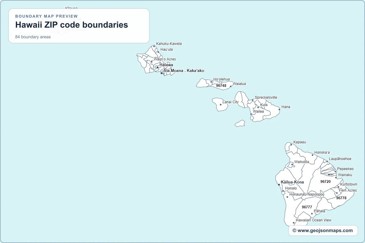 Preview of Hawaii ZIP code boundaries map