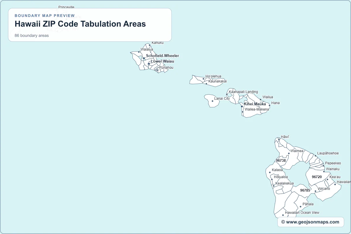 Preview of Hawaii ZIP Code Tabulation Areas map