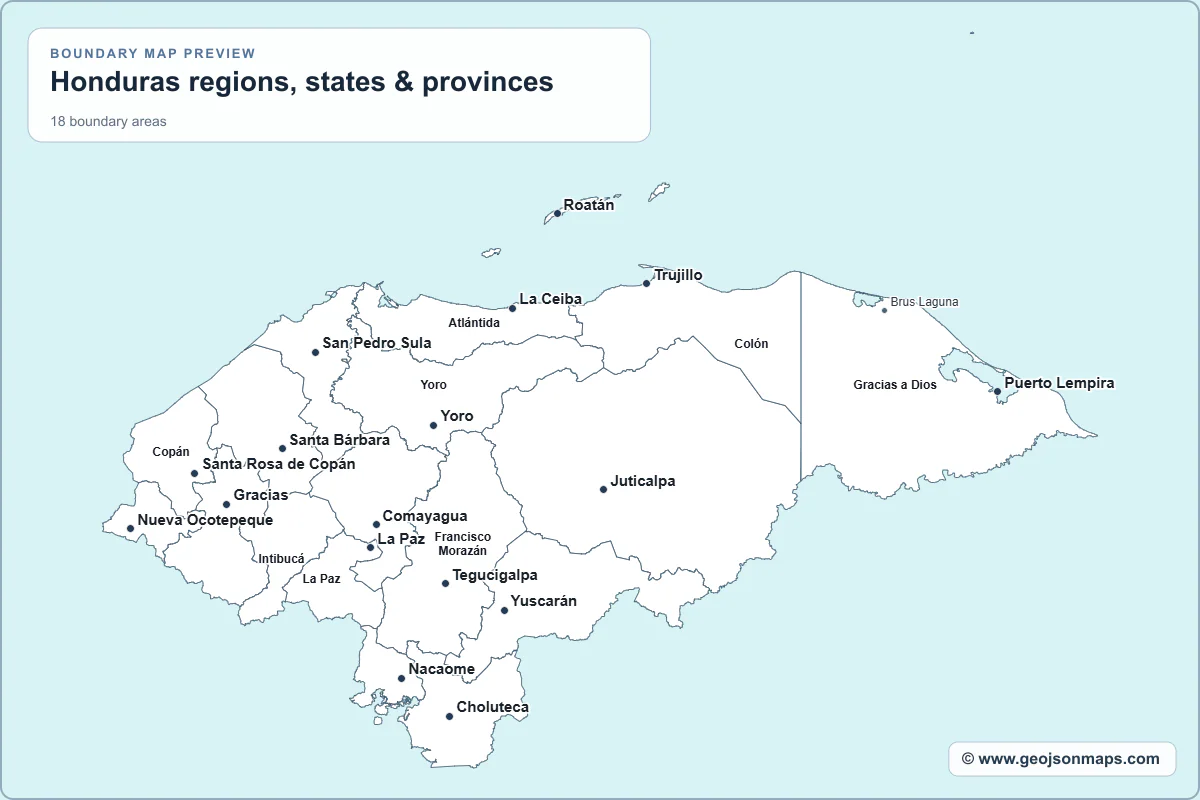 Preview of Honduras regions, states & provinces map