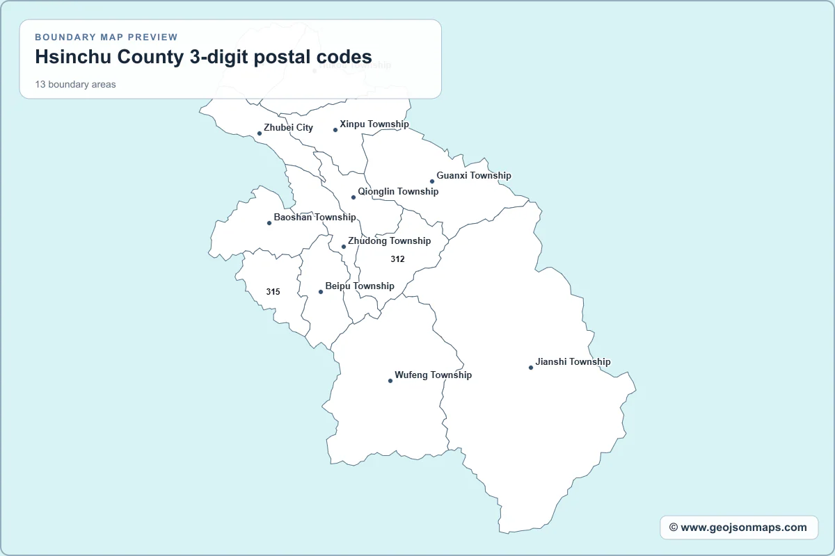 Preview of Hsinchu County 3-digit postal codes map