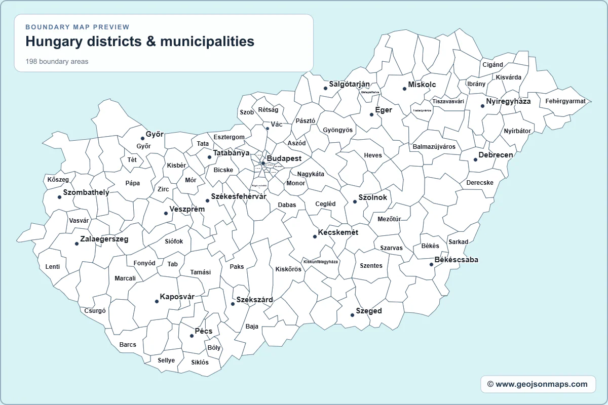 Preview of Hungary districts & municipalities map