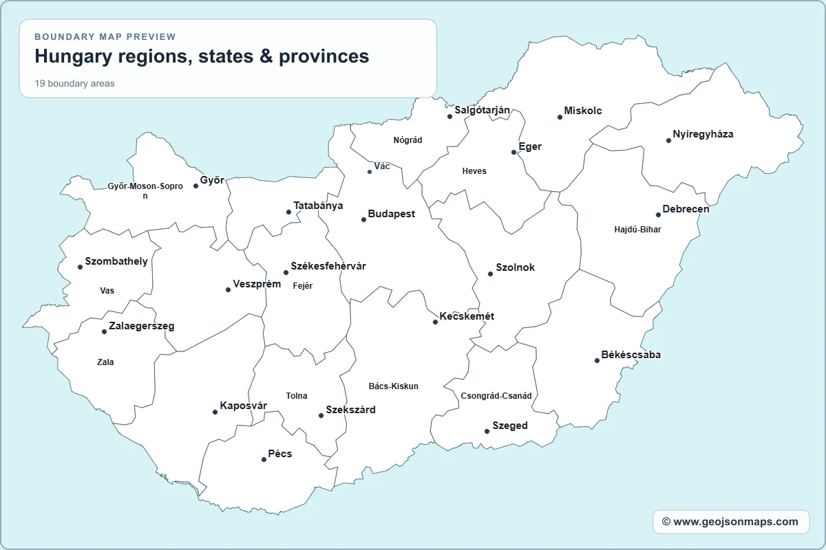 Preview of Hungary regions, states & provinces map
