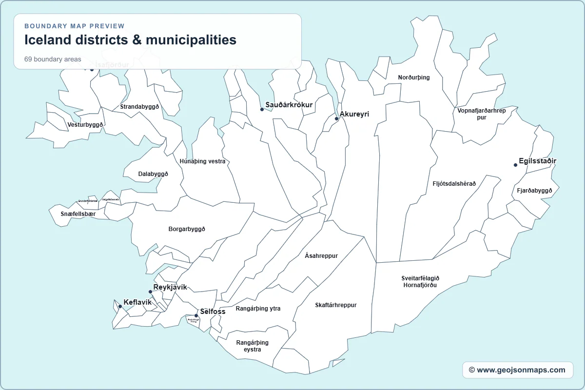 Preview of Iceland districts & municipalities map