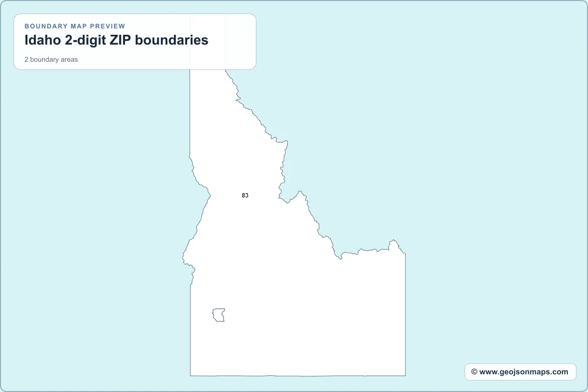 Preview of Idaho 2-digit ZIP boundaries map