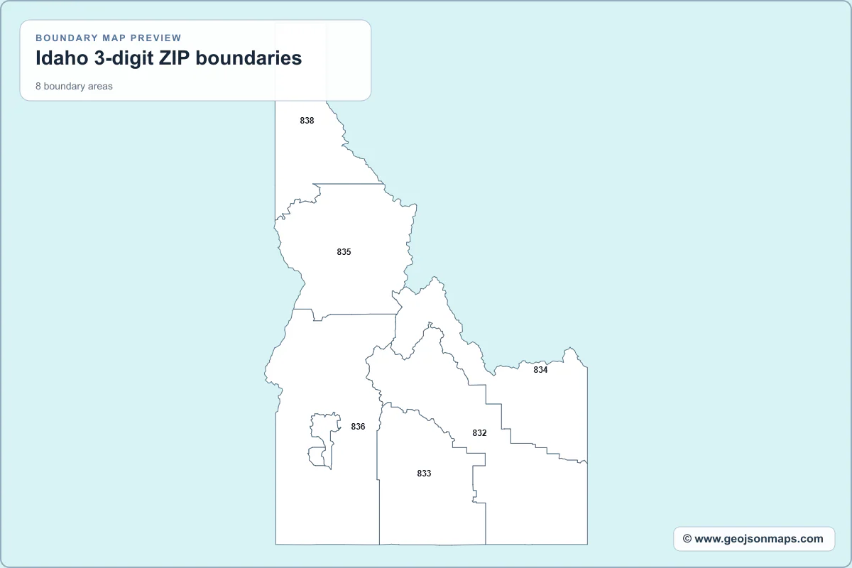 Preview of Idaho 3-digit ZIP boundaries map
