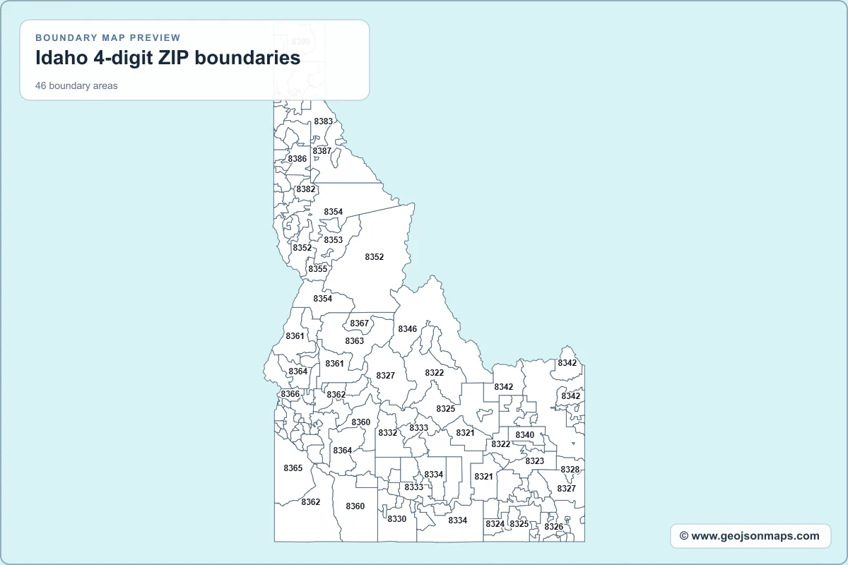 Preview of Idaho 4-digit ZIP boundaries map