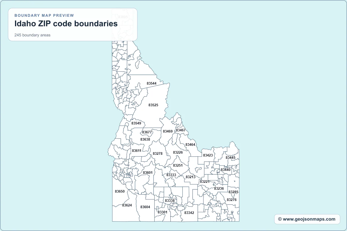Preview of Idaho ZIP code boundaries map