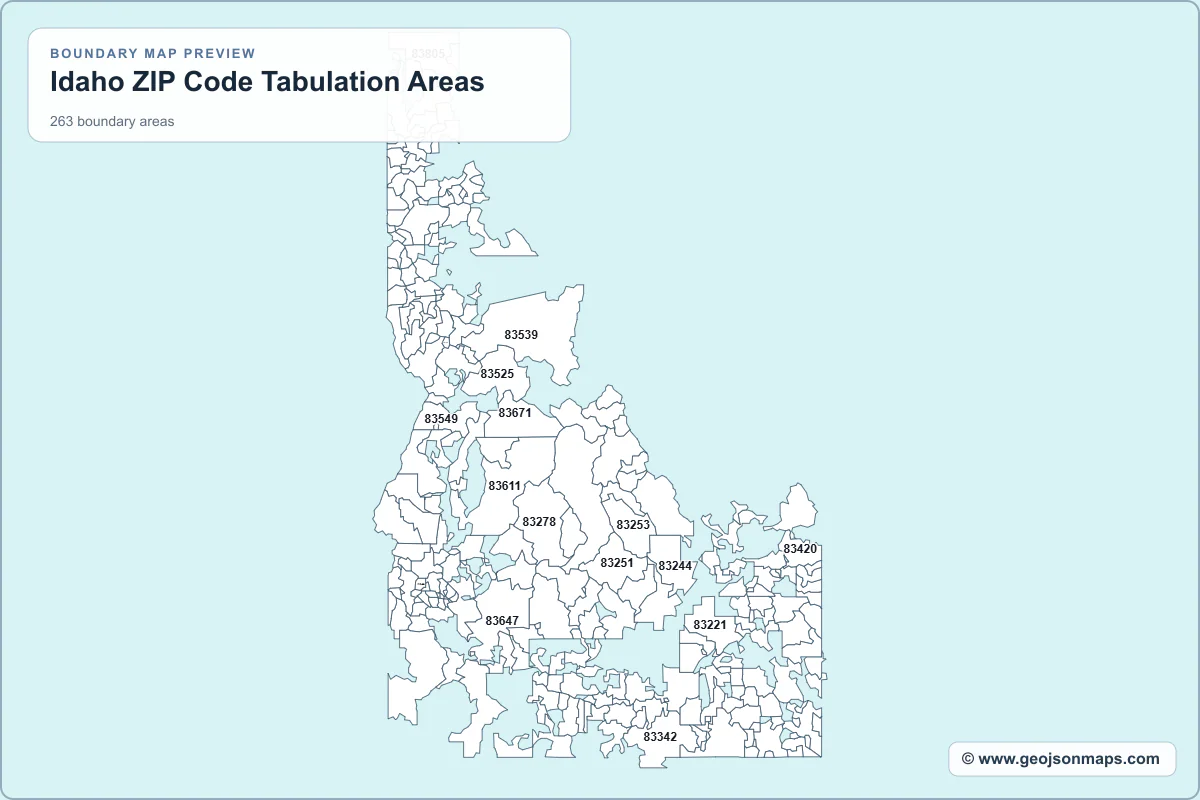 Preview of Idaho ZIP Code Tabulation Areas map