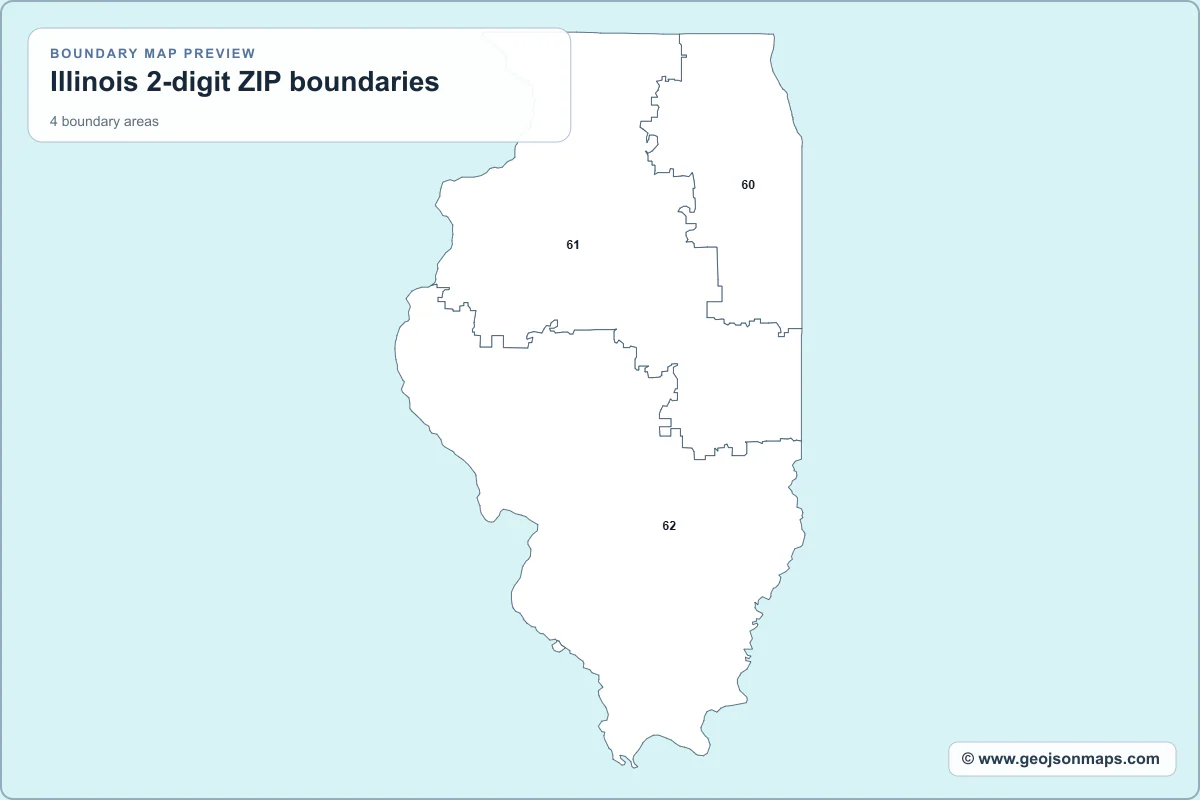 Preview of Illinois 2-digit ZIP boundaries map