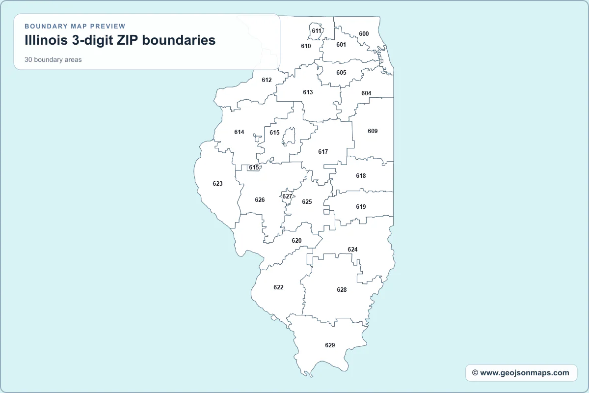 Preview of Illinois 3-digit ZIP boundaries map