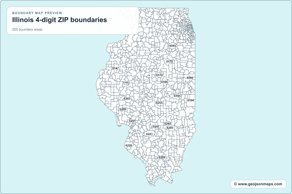 Preview of Illinois 4-digit ZIP boundaries map