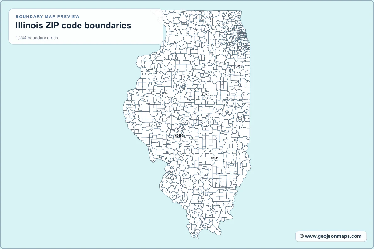 Preview of Illinois ZIP code boundaries map