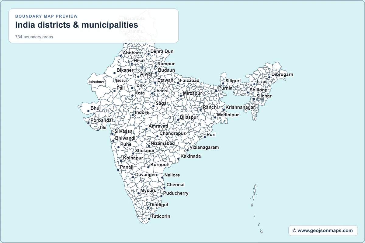 Preview of India districts & municipalities map