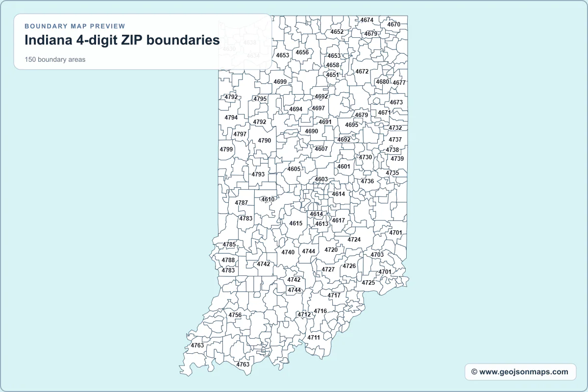 Preview of Indiana 4-digit ZIP boundaries map