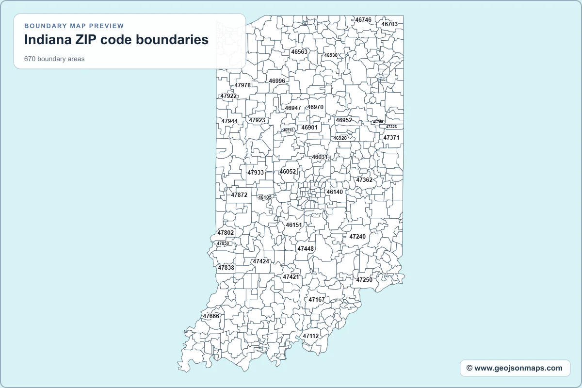 Preview of Indiana ZIP code boundaries map