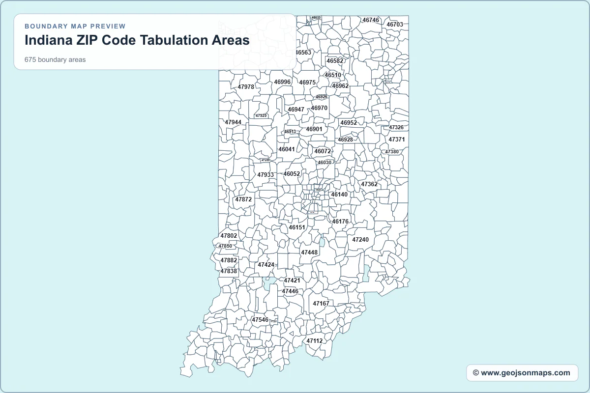 Preview of Indiana ZIP Code Tabulation Areas map