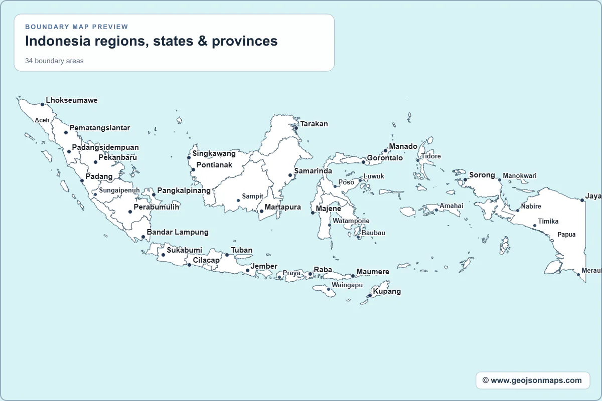 Preview of Indonesia regions, states & provinces map
