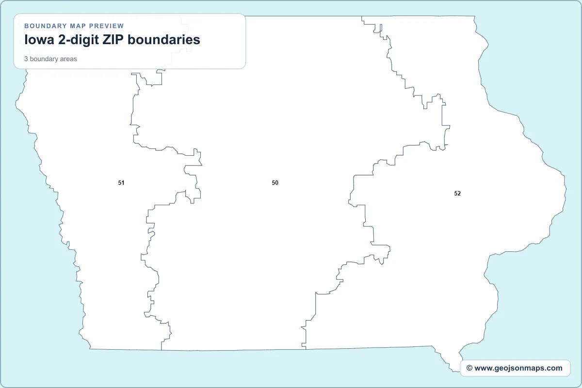 Preview of Iowa 2-digit ZIP boundaries map