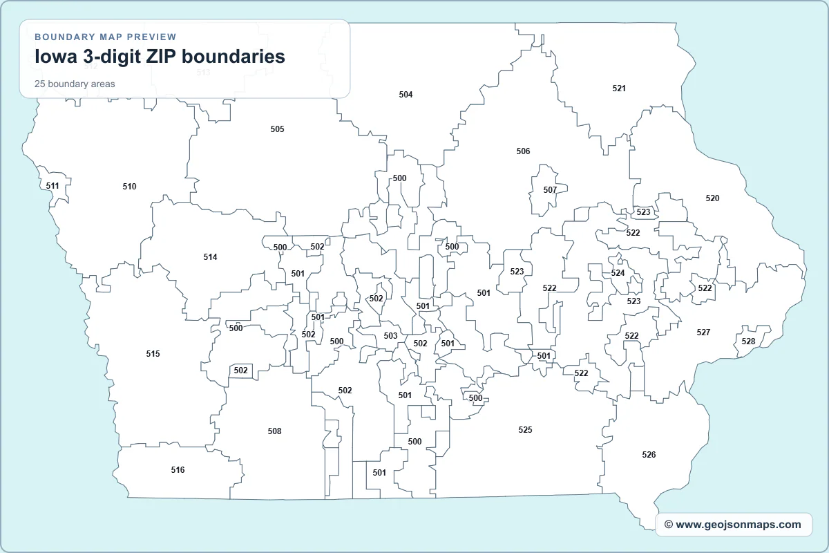 Preview of Iowa 3-digit ZIP boundaries map