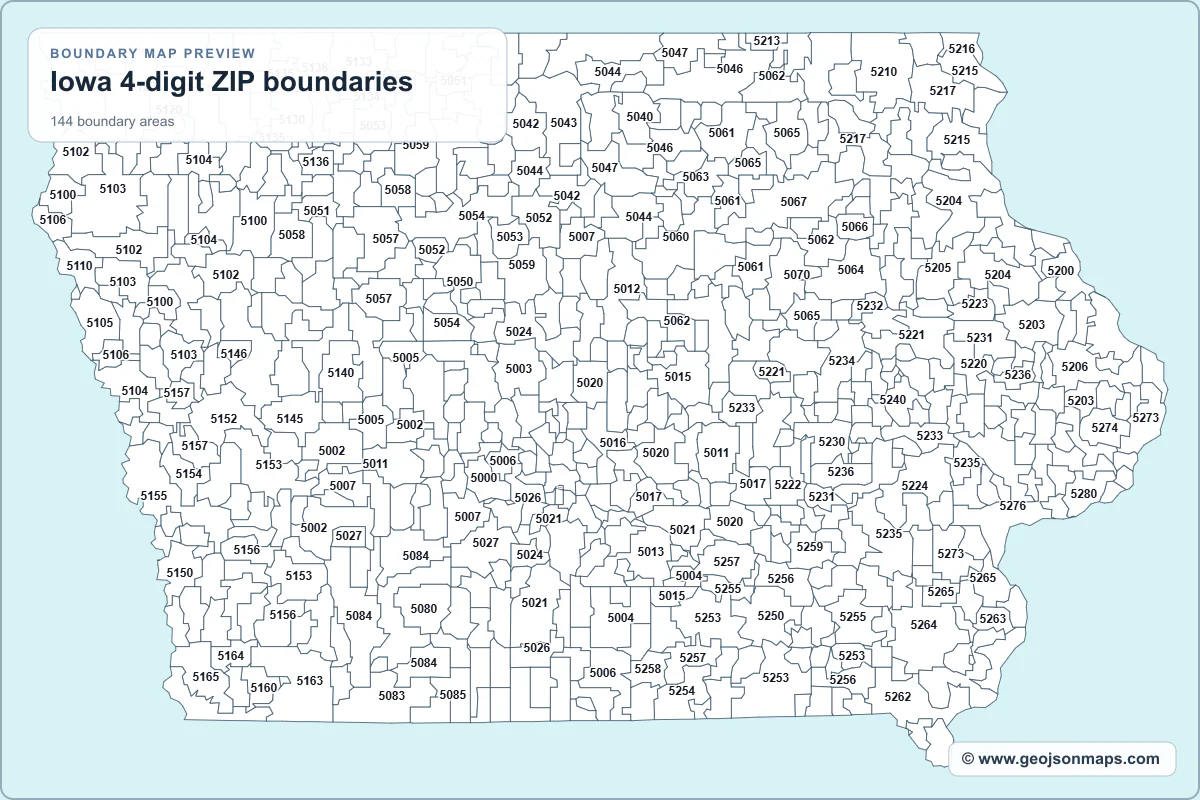 Preview of Iowa 4-digit ZIP boundaries map