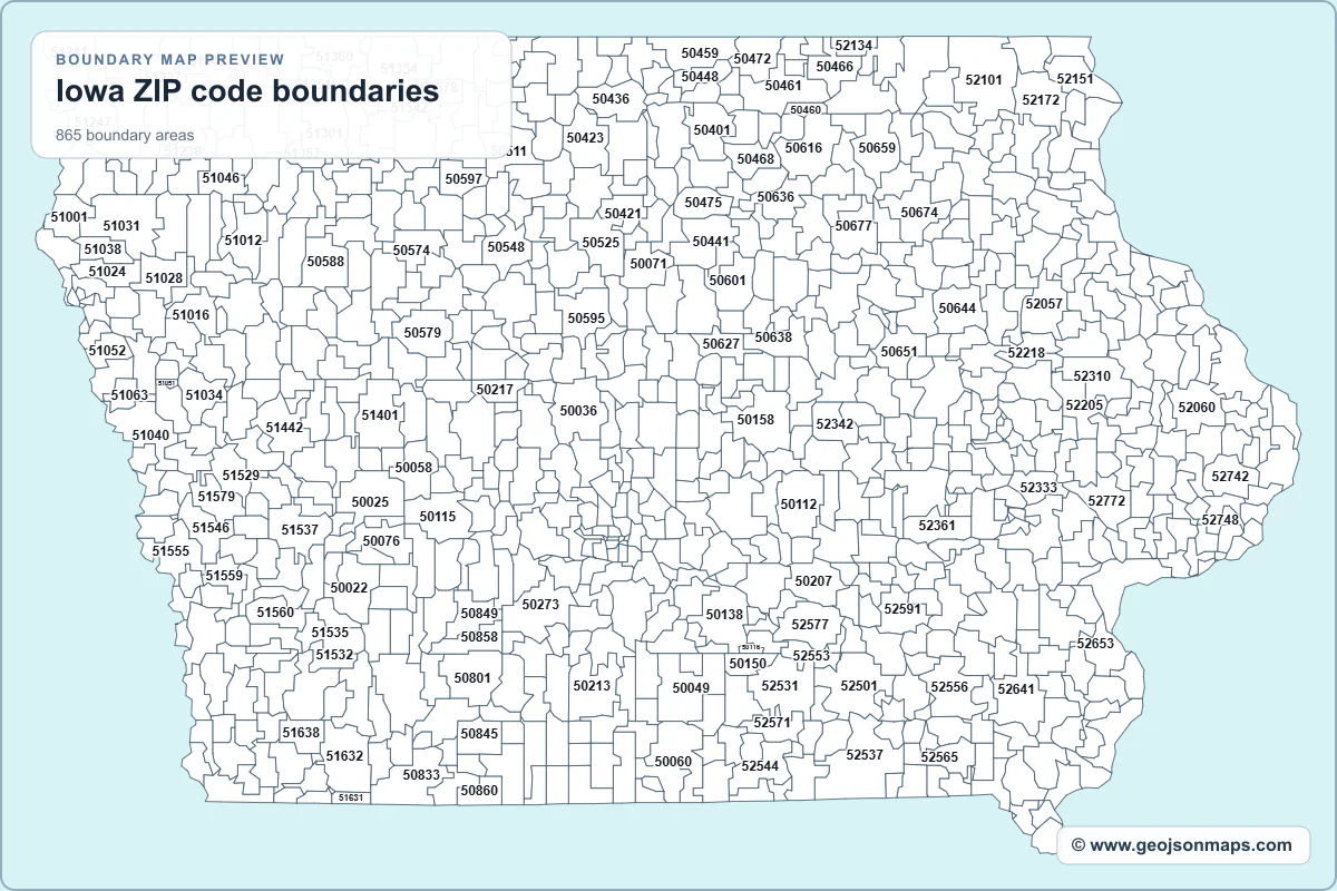 Preview of Iowa ZIP code boundaries map