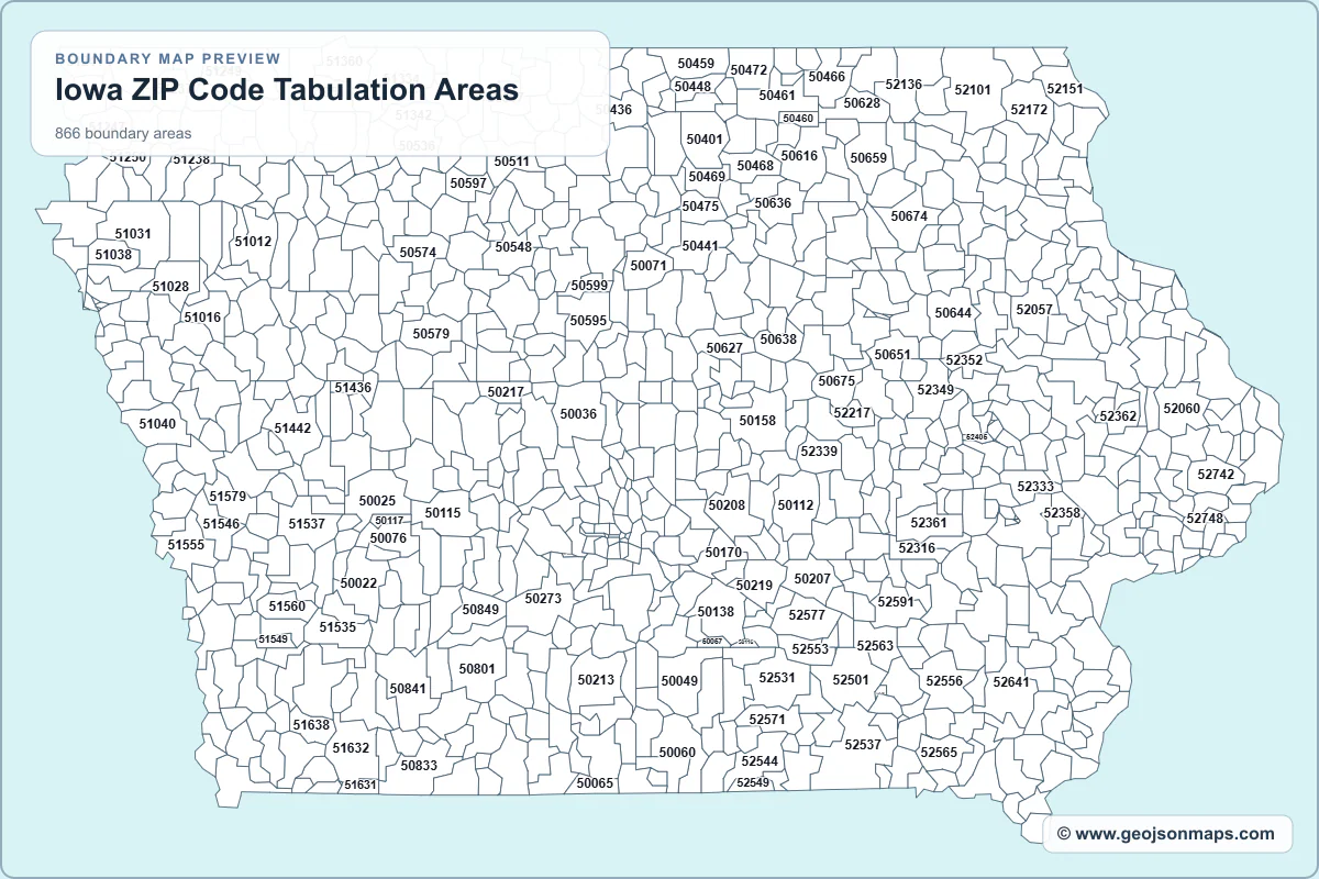 Preview of Iowa ZIP Code Tabulation Areas map