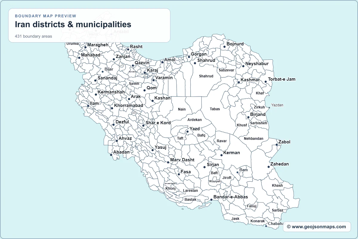 Preview of Iran districts & municipalities map