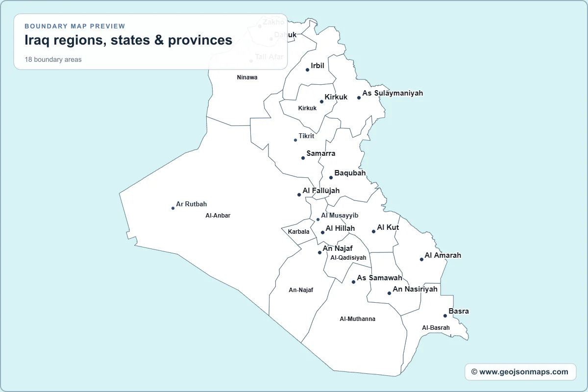 Preview of Iraq regions, states & provinces map