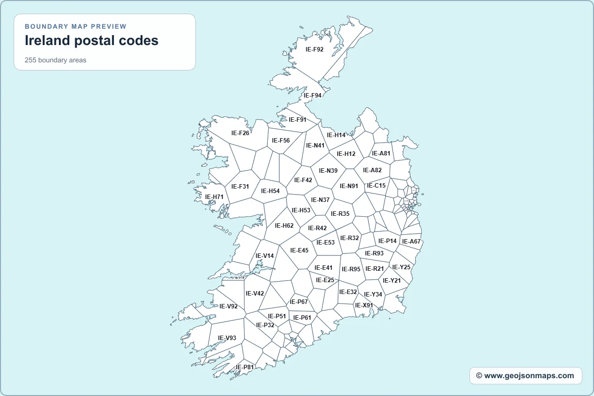 Preview of Ireland postal codes map