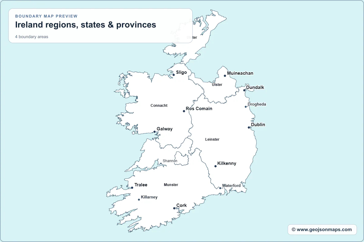 Preview of Ireland regions, states & provinces map