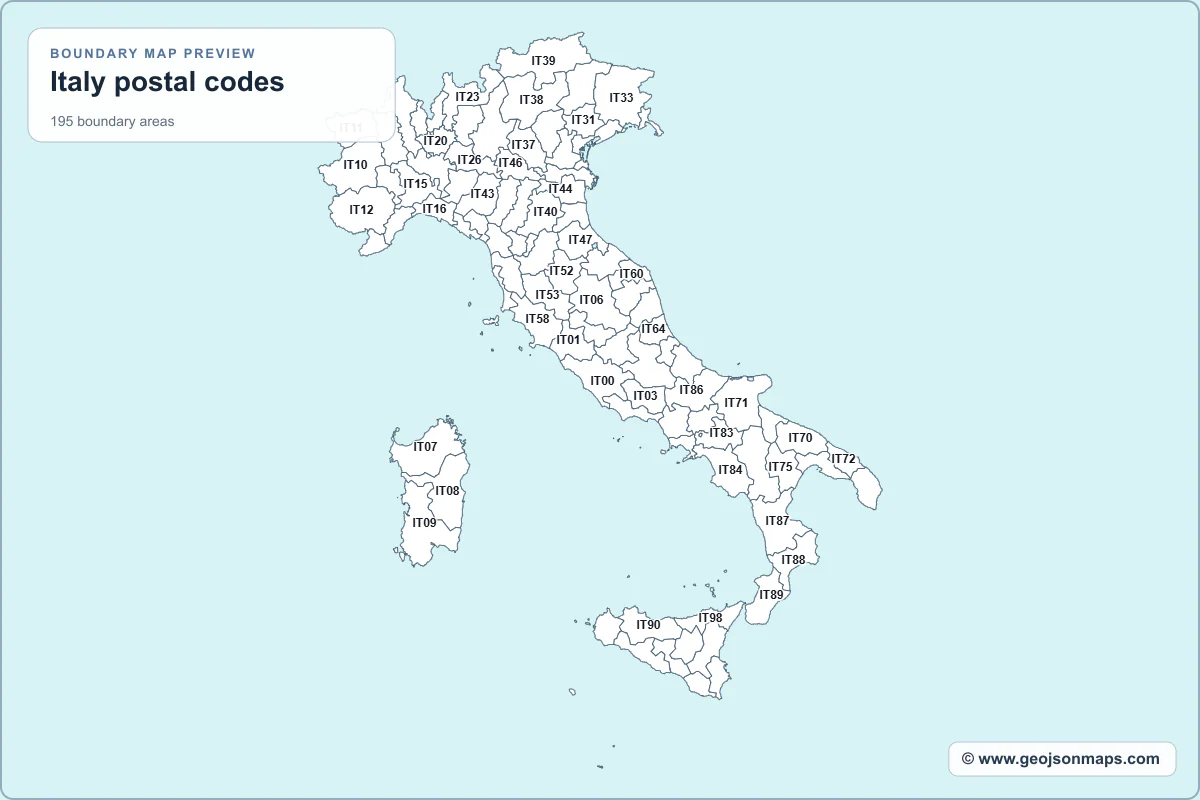 Preview of Italy postal codes map
