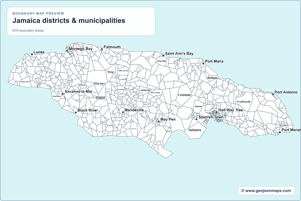 Preview of Jamaica districts & municipalities map