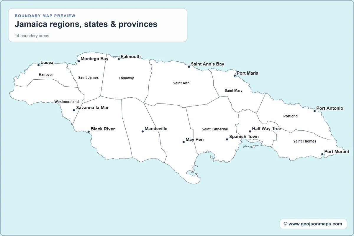 Preview of Jamaica regions, states & provinces map
