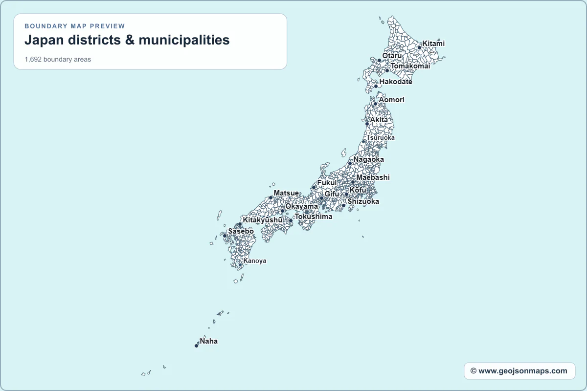Preview of Japan districts & municipalities map